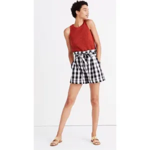 Madewell Linen-Cotton Paperbag Shorts in Gingham Check NEW size 4