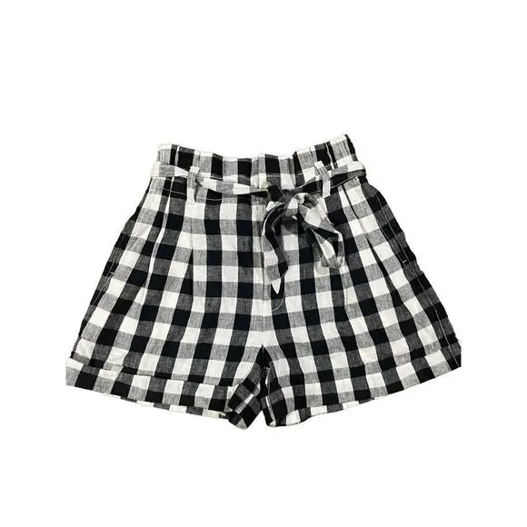 Madewell Linen-Cotton Paperbag Shorts in Gingham Check NEW size 4