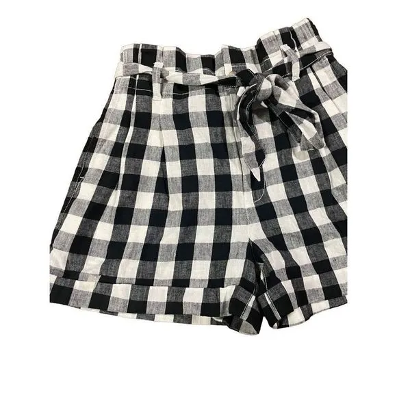 Madewell Linen-Cotton Paperbag Shorts in Gingham Check NEW size 4