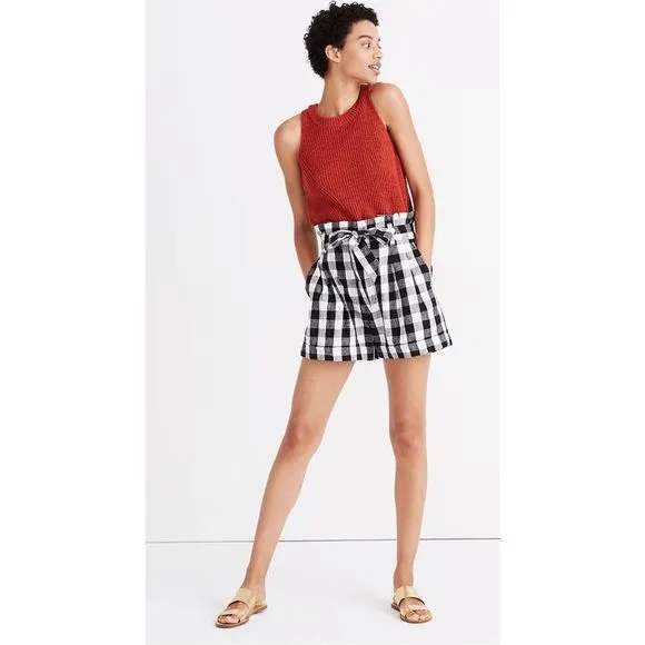 Madewell Linen-Cotton Paperbag Shorts in Gingham Check NEW size 4
