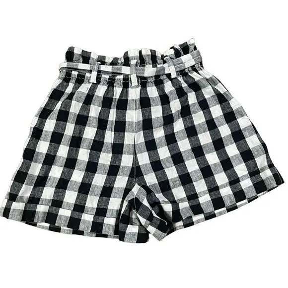 Madewell Linen-Cotton Paperbag Shorts in Gingham Check NEW size 4