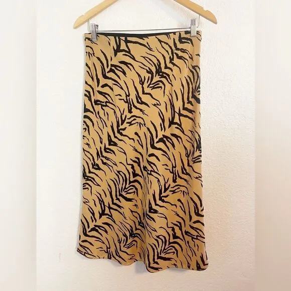 Madewell Silk Midi Slip Skirt Tiger Stripe. NWT. Size 6