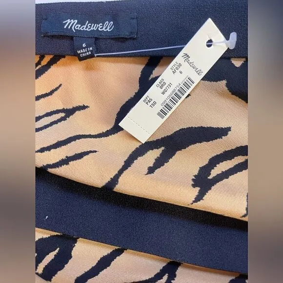 Madewell Silk Midi Slip Skirt Tiger Stripe. NWT. Size 6