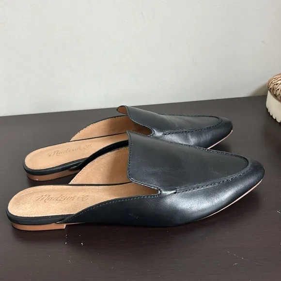 MADEWELL The Frances Skimmer Mule Leather Black Slip On Career Sz 6.5
