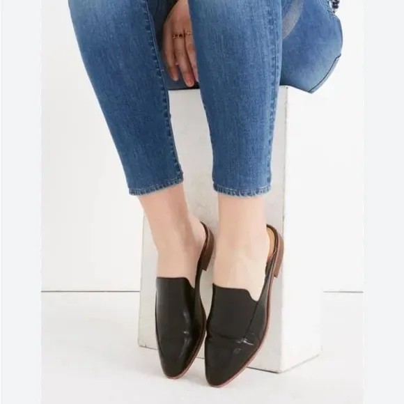 MADEWELL The Frances Skimmer Mule Leather Black Slip On Career Sz 6.5