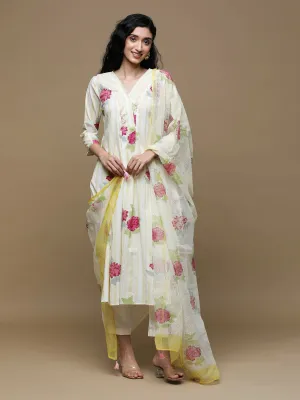 Manjari White With Beige Stripes Kurta