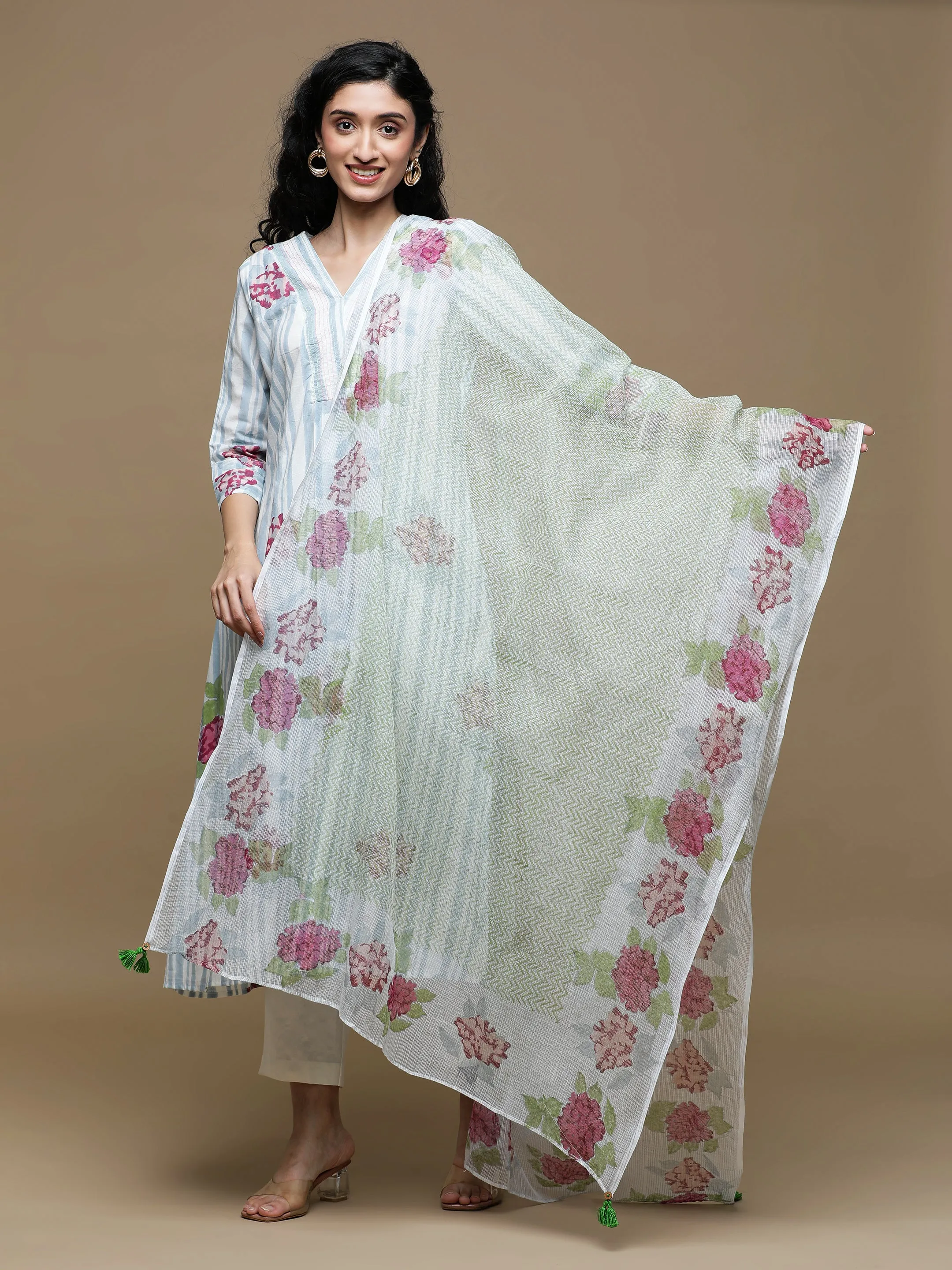Manjari White with  Denim Blue Stripes Kurta