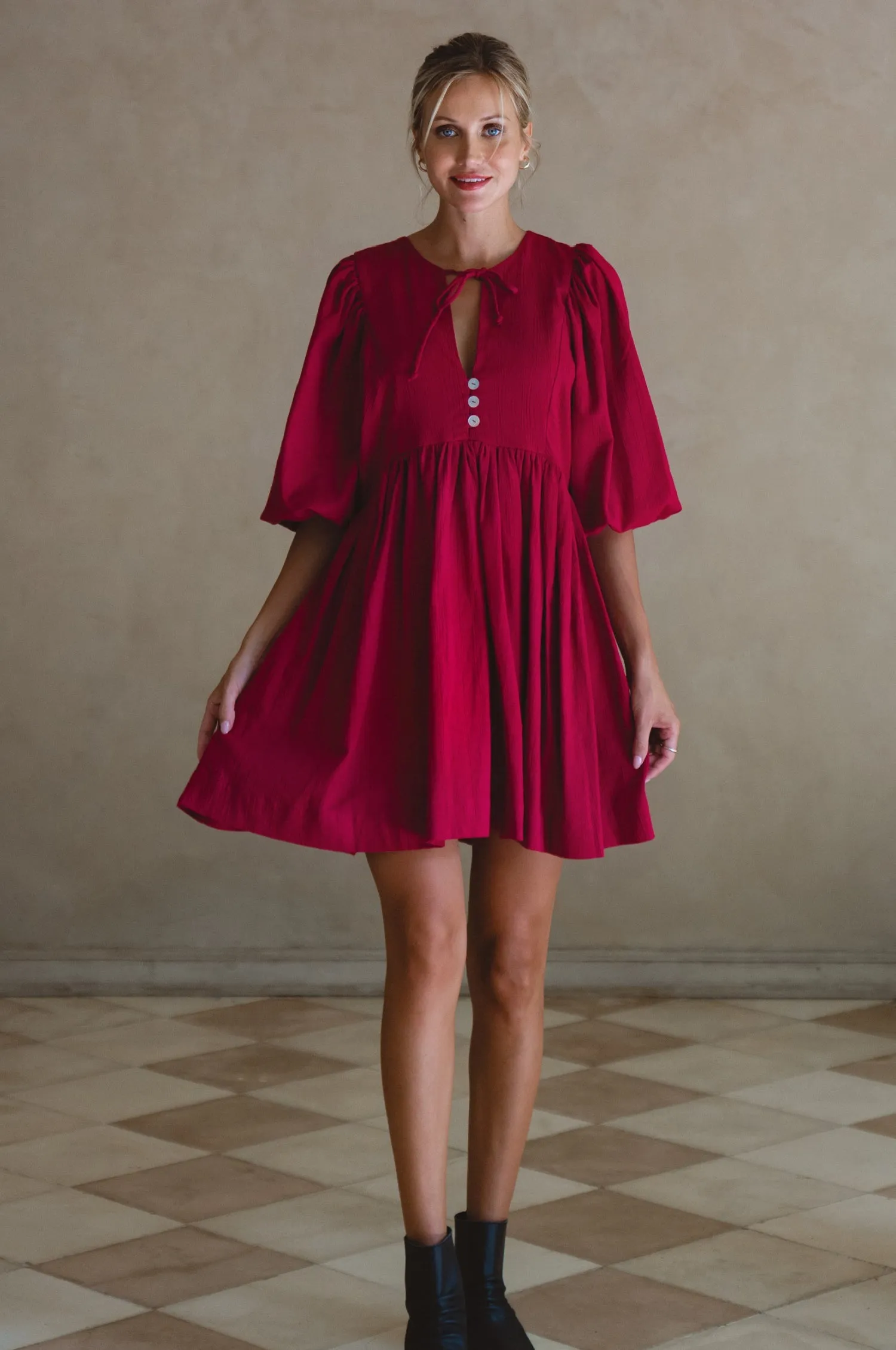 Maribelle Linen Mini Dress – Crinkle Linen Babydoll Style