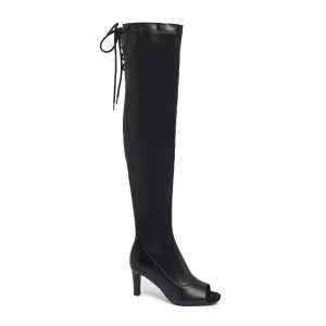 Matte Black Open-Toe Over-The-Knee Boots