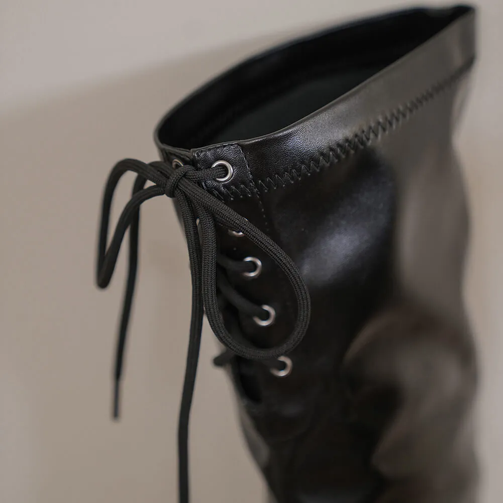 Matte Black Open-Toe Over-The-Knee Boots