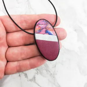 Medium Oval Pendant - Marbled - Viva Magenta