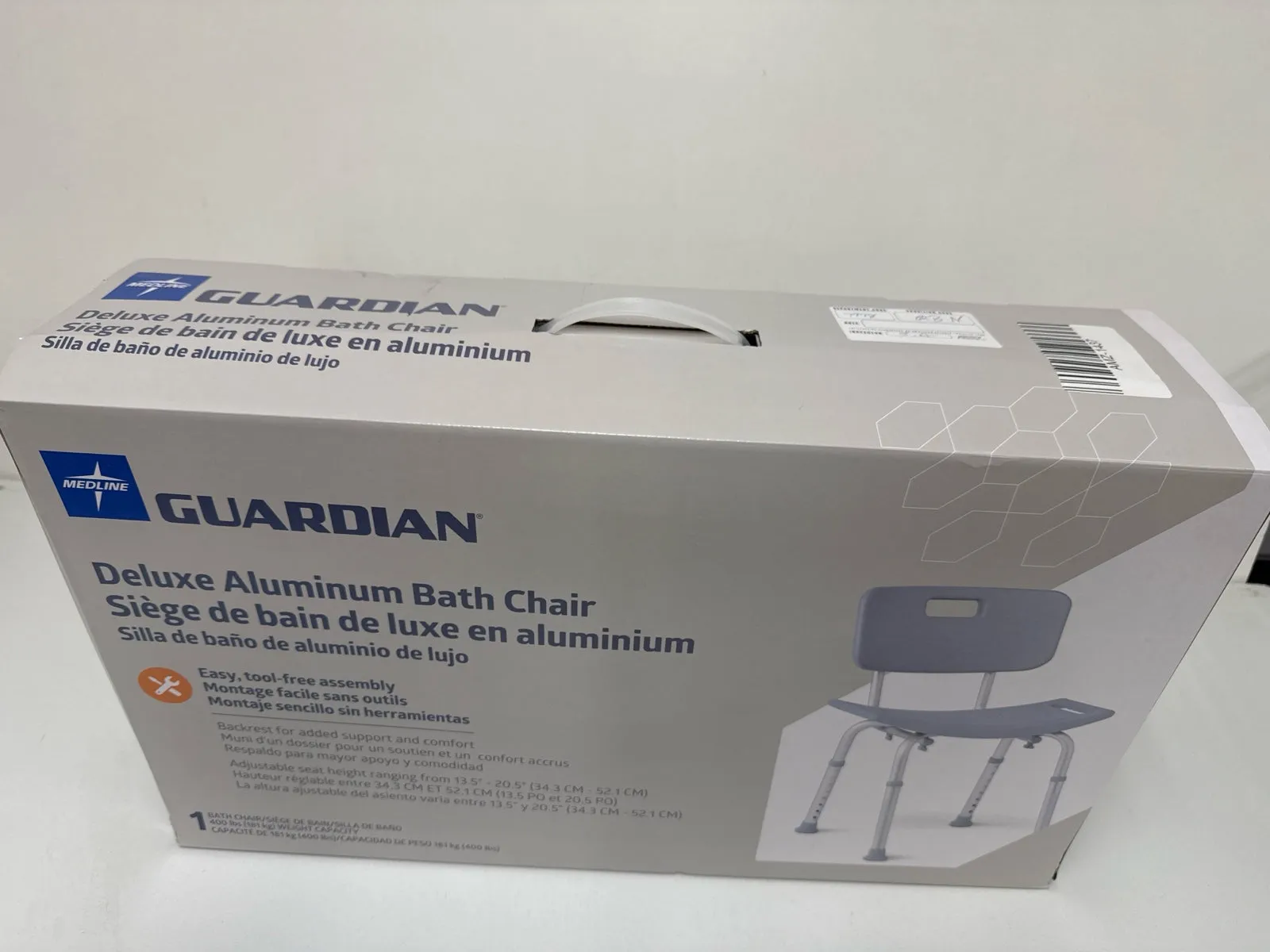 Medline Bath Chair, Bench, Seat, Stool for Disabled, Seniors & Elderly Bathroom Transfer Inside Shower/Tub/Bathtub – 400 Lbs. Capacity, Gray - open_box