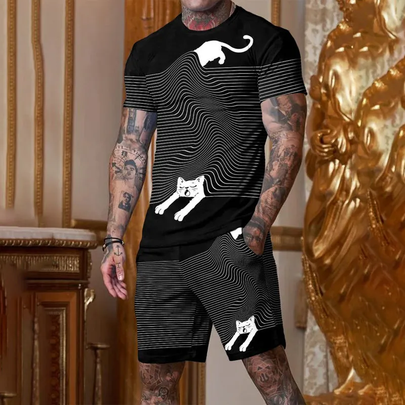 Men's Abstract Steipes Printed  2PCS Set
