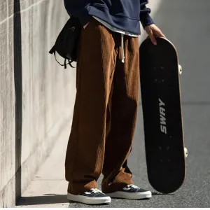 Men's Casual Corduroy Pants: Loose Straight Elastic Waist Sweatpants for Fashionable Streetwear