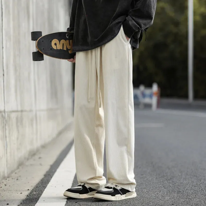 Men's Casual Corduroy Pants: Loose Straight Elastic Waist Sweatpants for Fashionable Streetwear