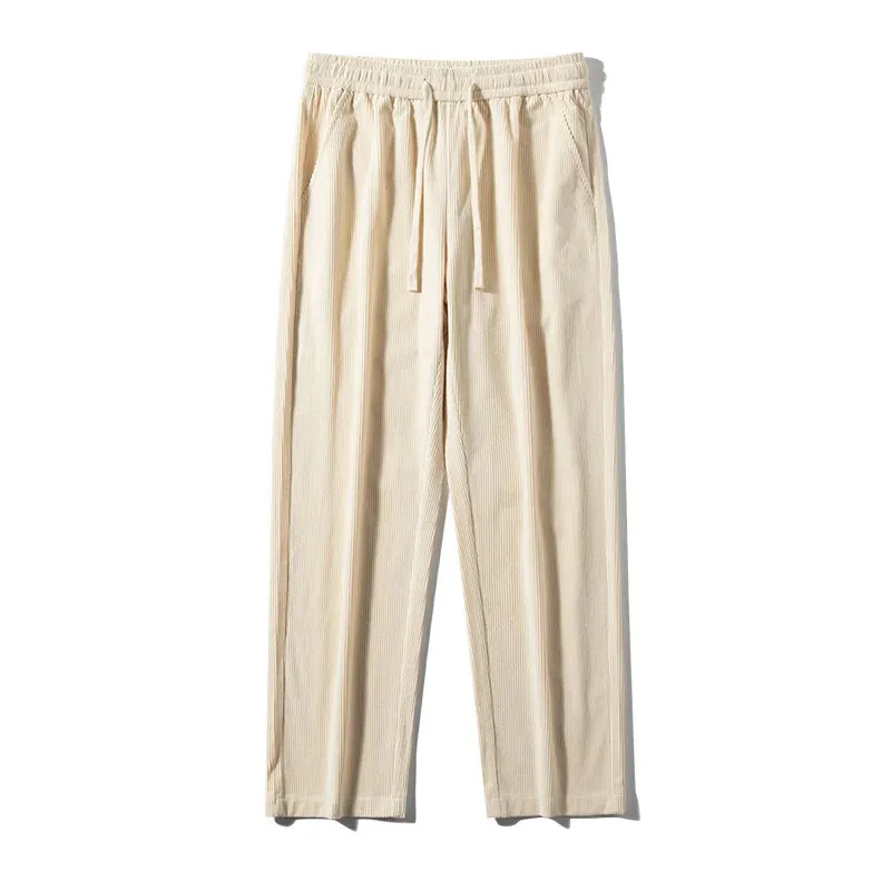 Men's Casual Corduroy Pants: Loose Straight Elastic Waist Sweatpants for Fashionable Streetwear