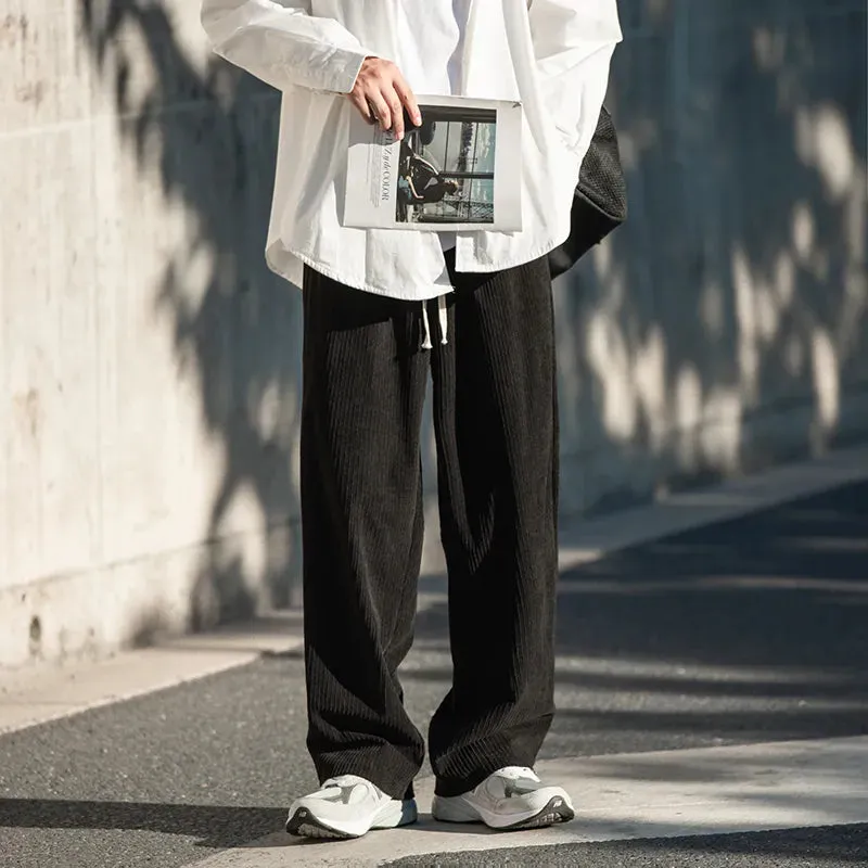 Men's Casual Corduroy Pants: Loose Straight Elastic Waist Sweatpants for Fashionable Streetwear
