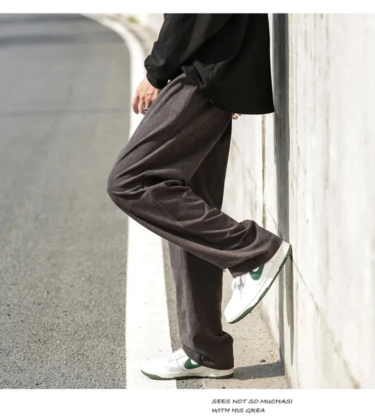 Men's Casual Corduroy Pants: Loose Straight Elastic Waist Sweatpants for Fashionable Streetwear