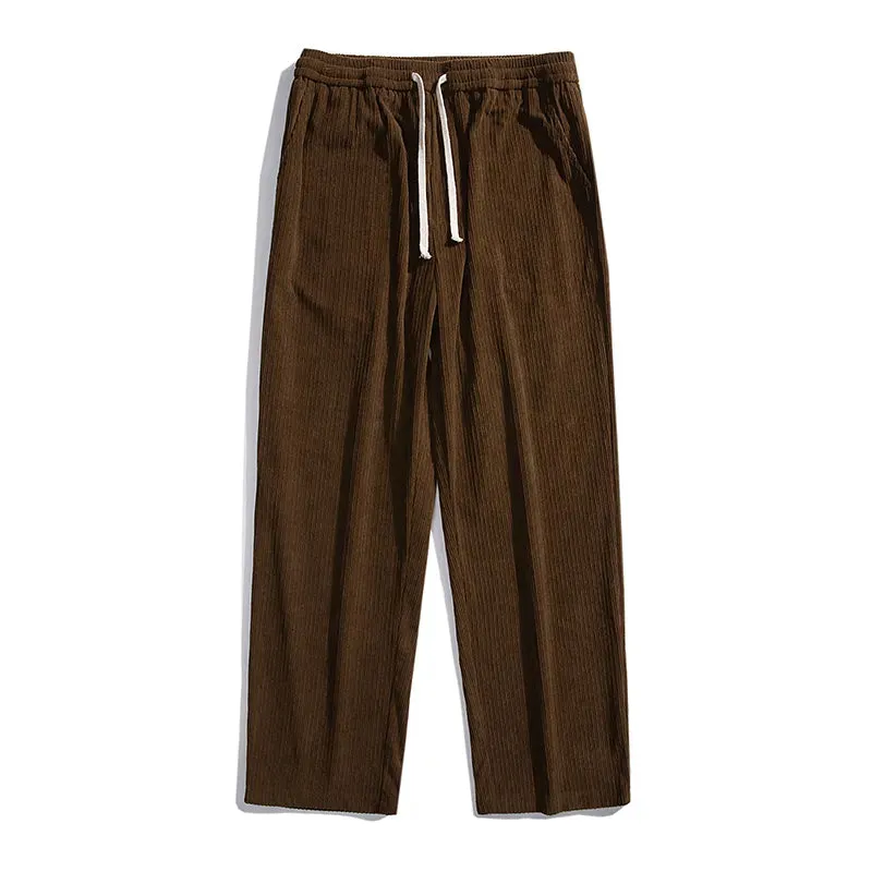 Men's Casual Corduroy Pants: Loose Straight Elastic Waist Sweatpants for Fashionable Streetwear