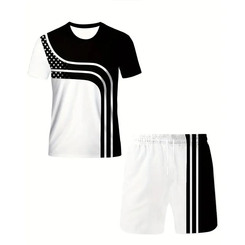 Men's Color Block Graphic Print T-shirt &Shorts 2-Piece Set 2412001873