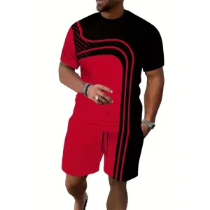 Men's Color Block Graphic Print T-shirt &Shorts 2-Piece Set 2412001873