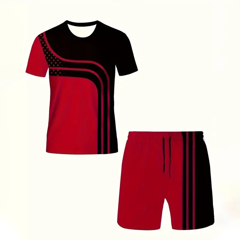 Men's Color Block Graphic Print T-shirt &Shorts 2-Piece Set 2412001873
