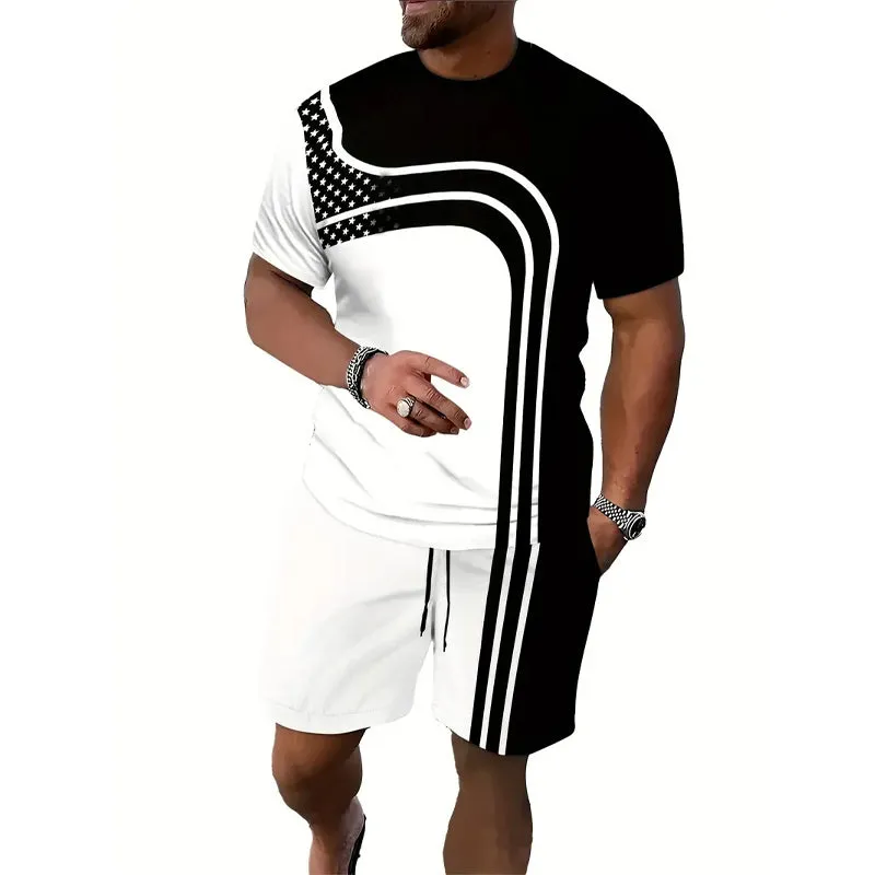 Men's Color Block Graphic Print T-shirt &Shorts 2-Piece Set 2412001873