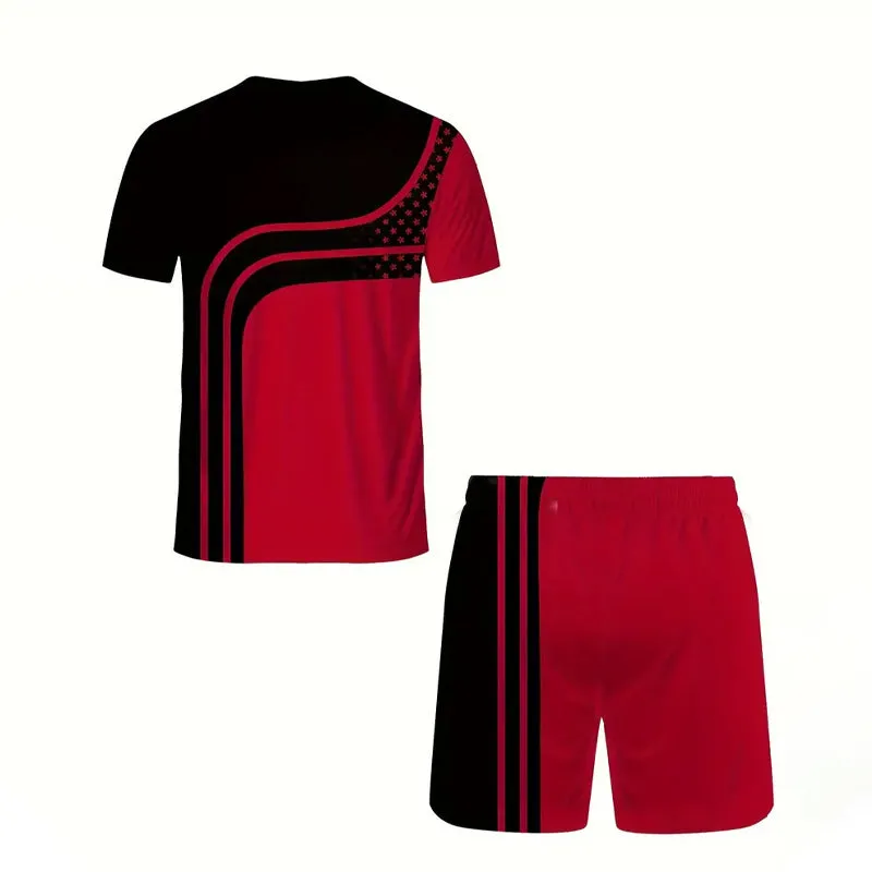Men's Color Block Graphic Print T-shirt &Shorts 2-Piece Set 2412001873