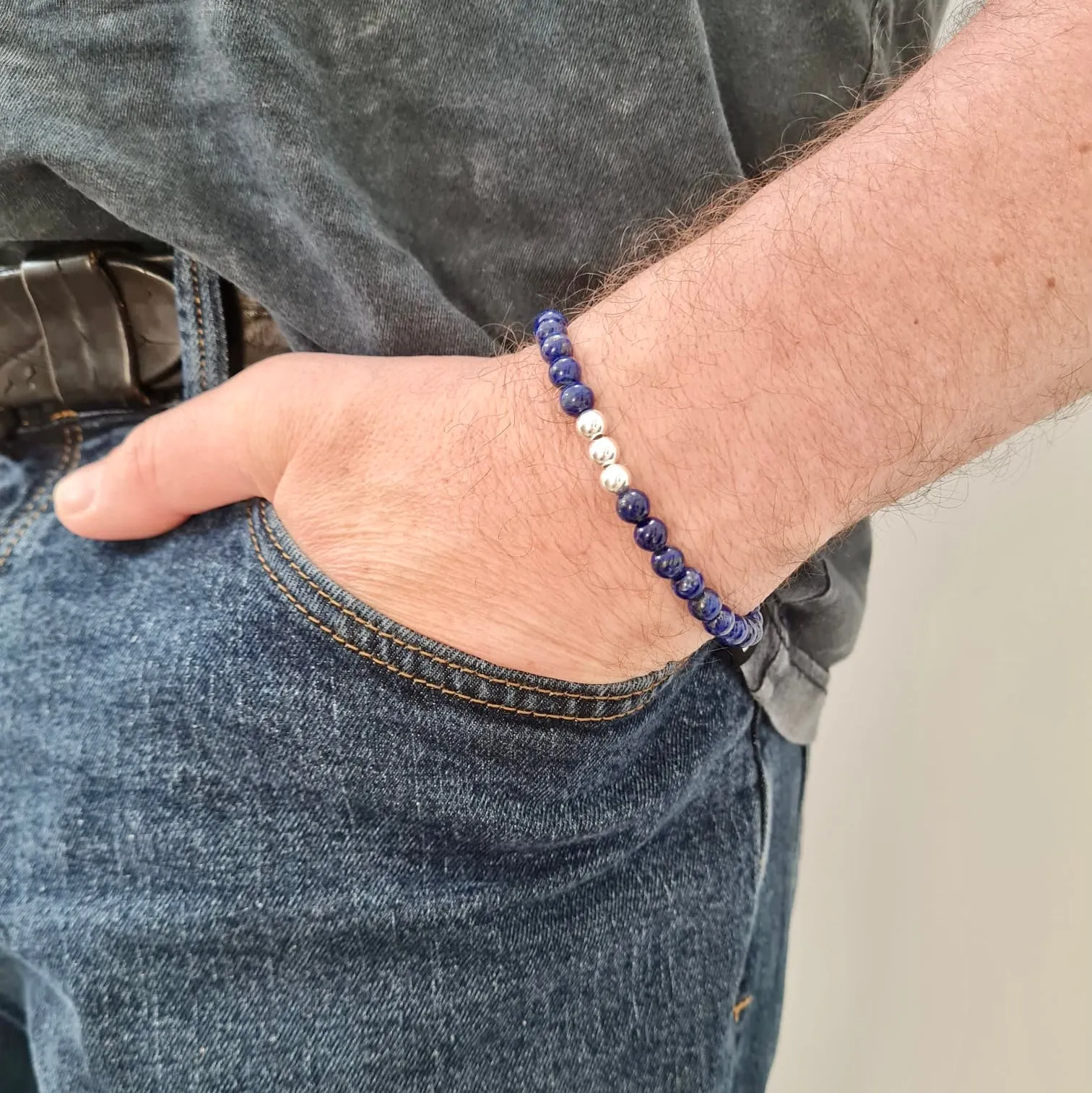 Mens Lapis Lazuli Gemstone Bracelet