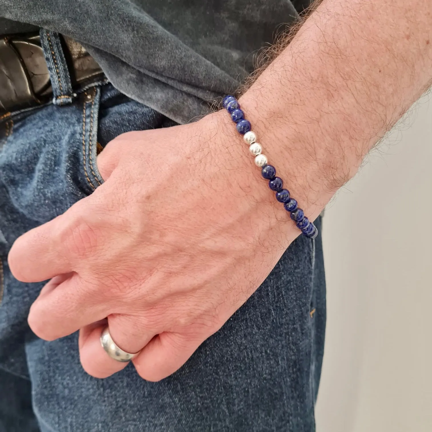 Mens Lapis Lazuli Gemstone Bracelet