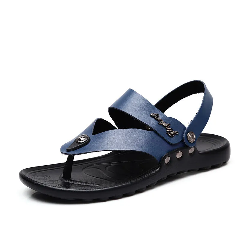 Men's Leather Fashion Sandal Fashion Men's Flip-flop Beach Shoes Men's Slippers