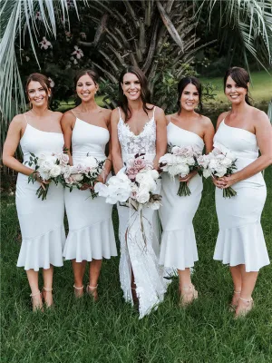 Mermaid One-shoulder Sleeveless Short Bridesmaid Dresses With Ruffles, BD0632