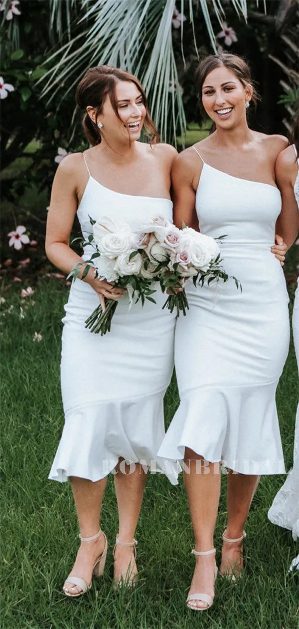 Mermaid One-shoulder Sleeveless Short Bridesmaid Dresses With Ruffles, BD0632