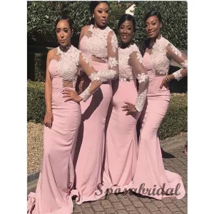 Mermaid Pink Long Sleeves Mermaid Bridesmiad Dresses WG910