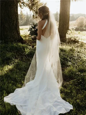 Mermaid Round-neck Sleeveless Backless Simple Wedding Dresses, WD0500