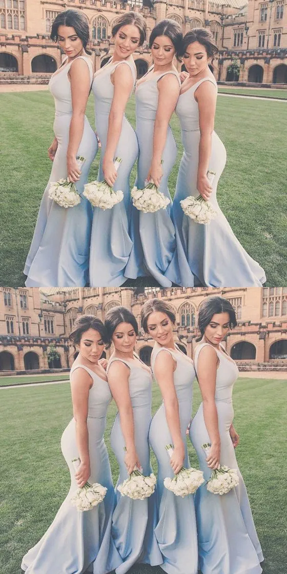 Mermaid Sexy Deep V-Neck Simple Cheap Long Bridesmaid Dresses, BD0038