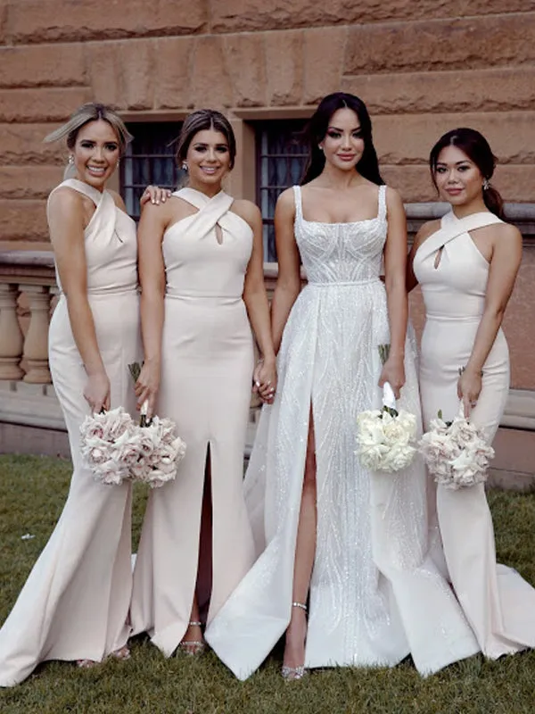 Mermaid Side Slit Simple Floor-length Long Bridesmaid Dresses Online,RBWG0051
