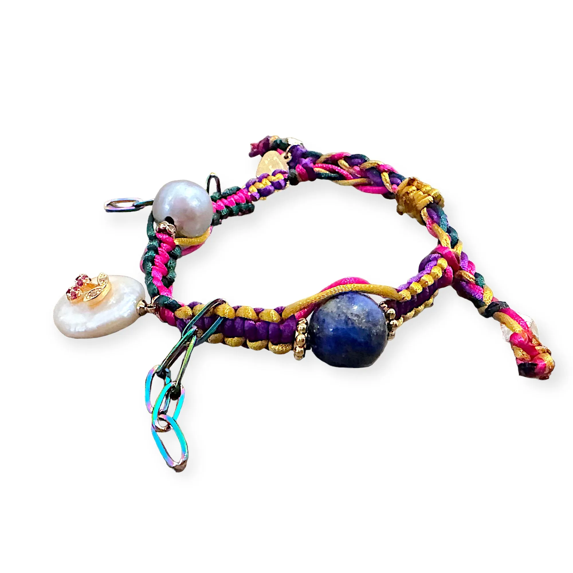 METALLIC CHERRY PEARL SILK ROCKER BRACELET