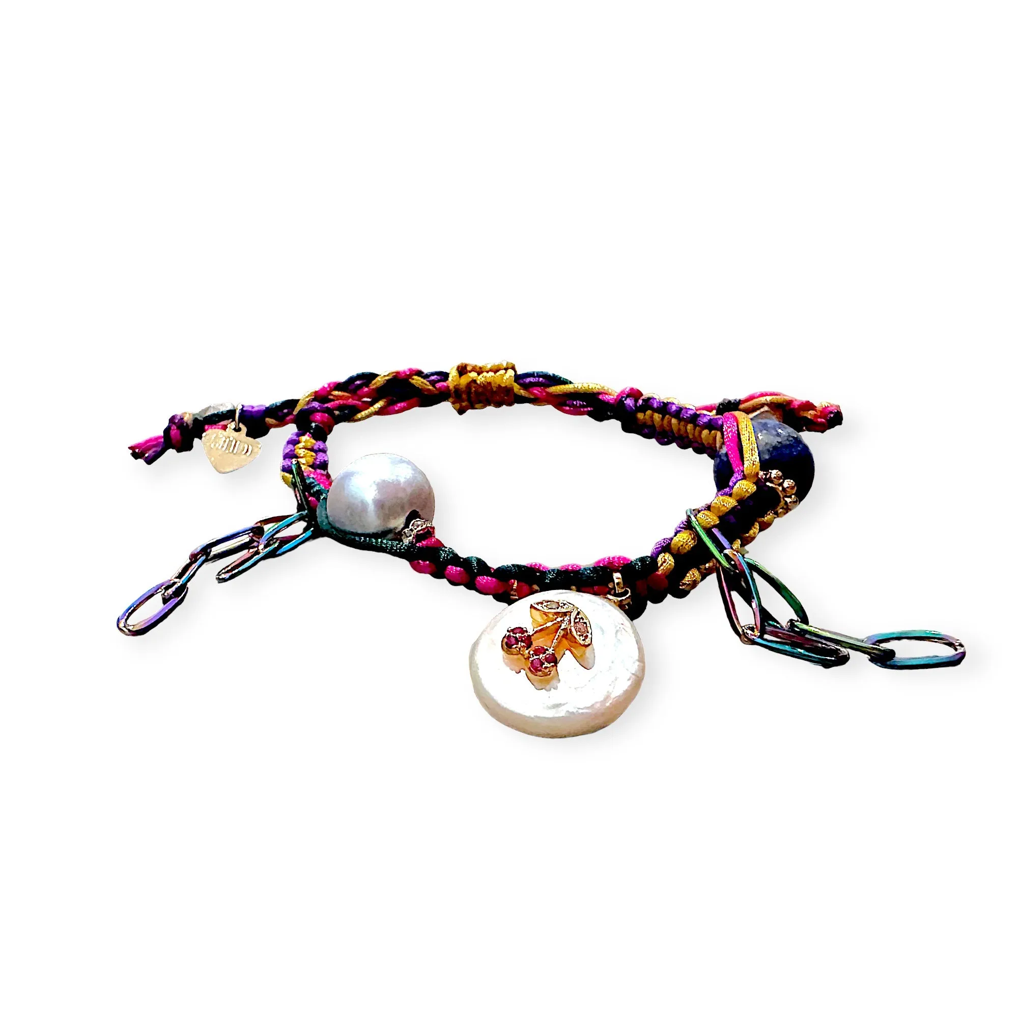 METALLIC CHERRY PEARL SILK ROCKER BRACELET