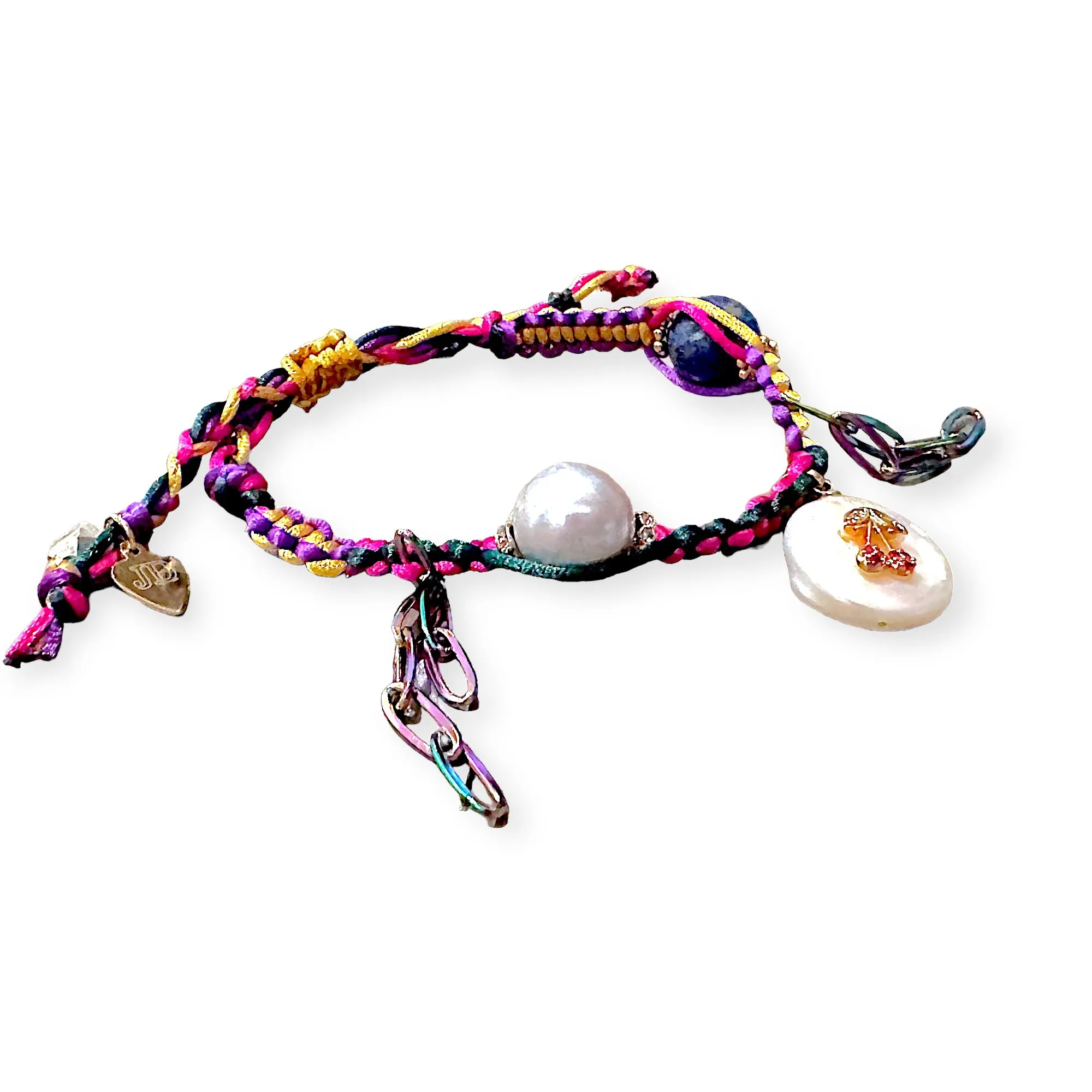 METALLIC CHERRY PEARL SILK ROCKER BRACELET