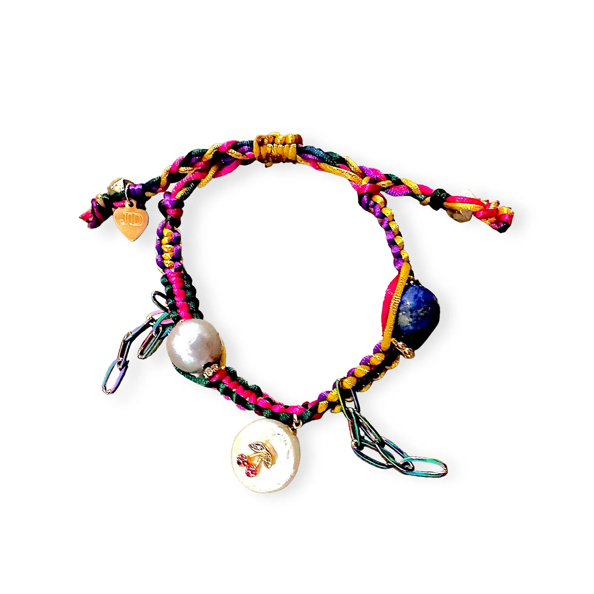 METALLIC CHERRY PEARL SILK ROCKER BRACELET