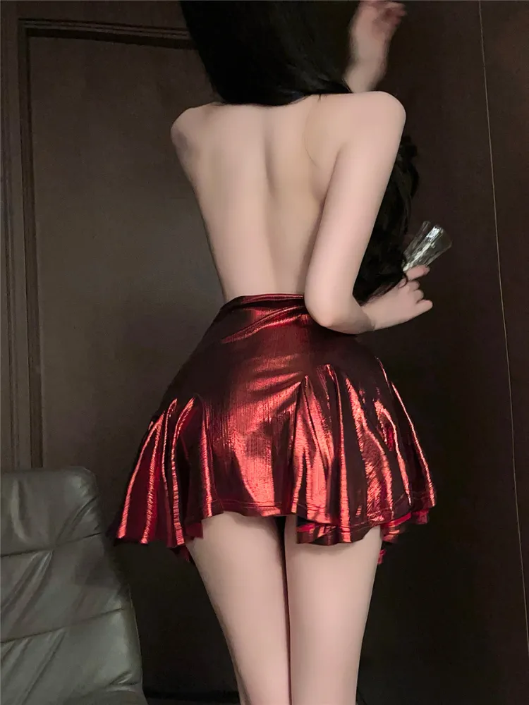 Metallic Ruched Detail Mini Slip Dress