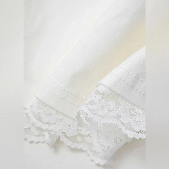 Micas Lace Trimmed Corset-Tie Back Slip Mini Dress, White, Large (D12)​​