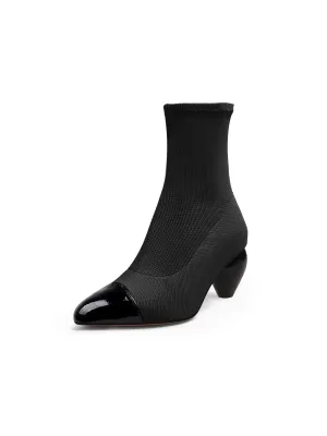 Mid-Heel Stretch Upper Sock Boot - Black