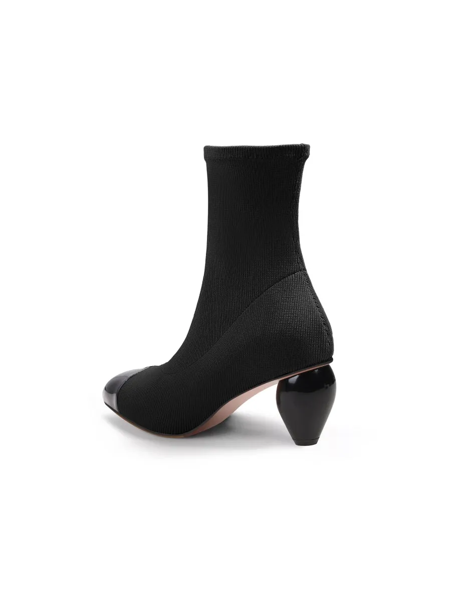 Mid-Heel Stretch Upper Sock Boot - Black