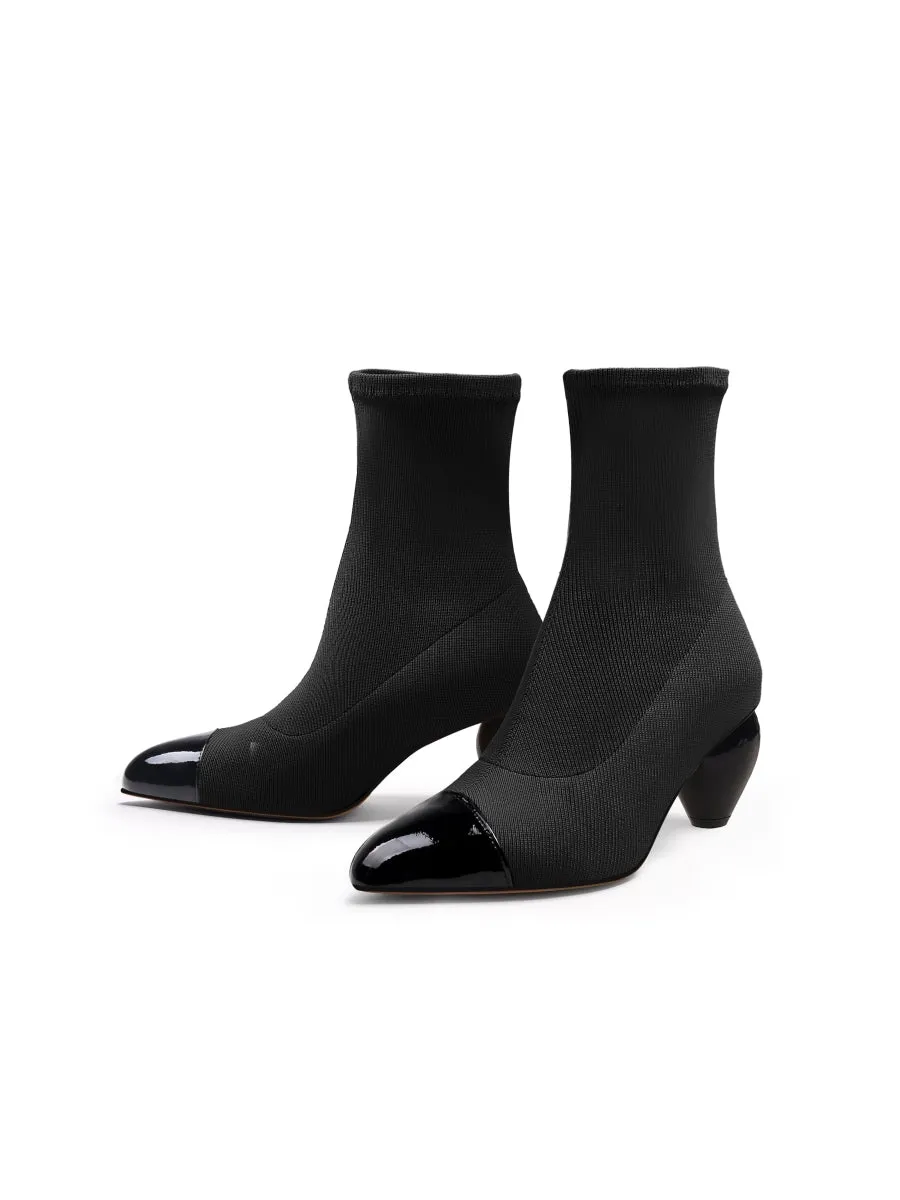 Mid-Heel Stretch Upper Sock Boot - Black