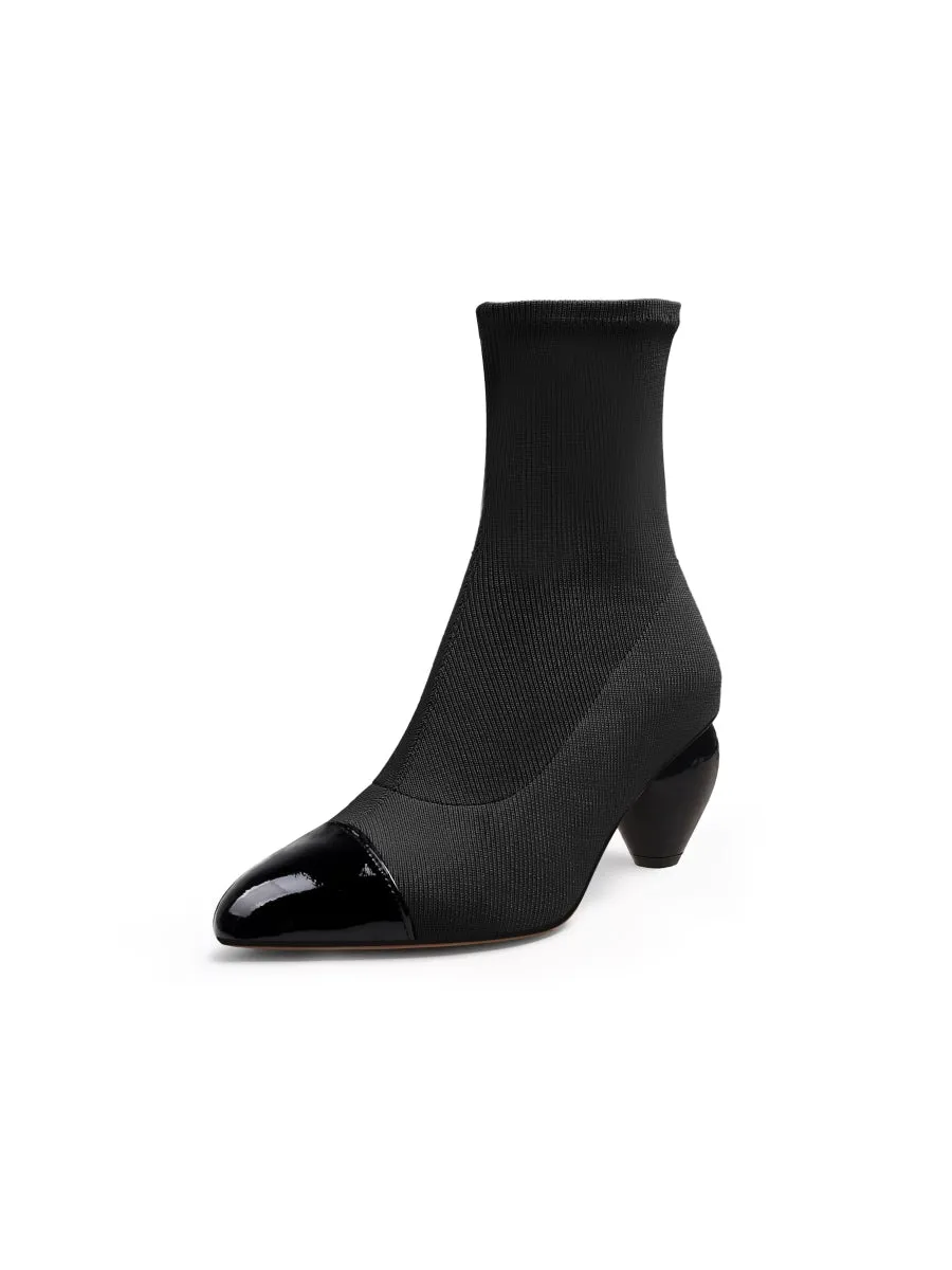 Mid-Heel Stretch Upper Sock Boot - Black