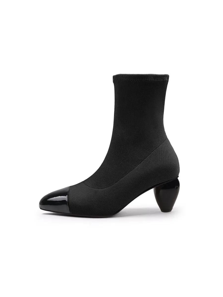 Mid-Heel Stretch Upper Sock Boot - Black