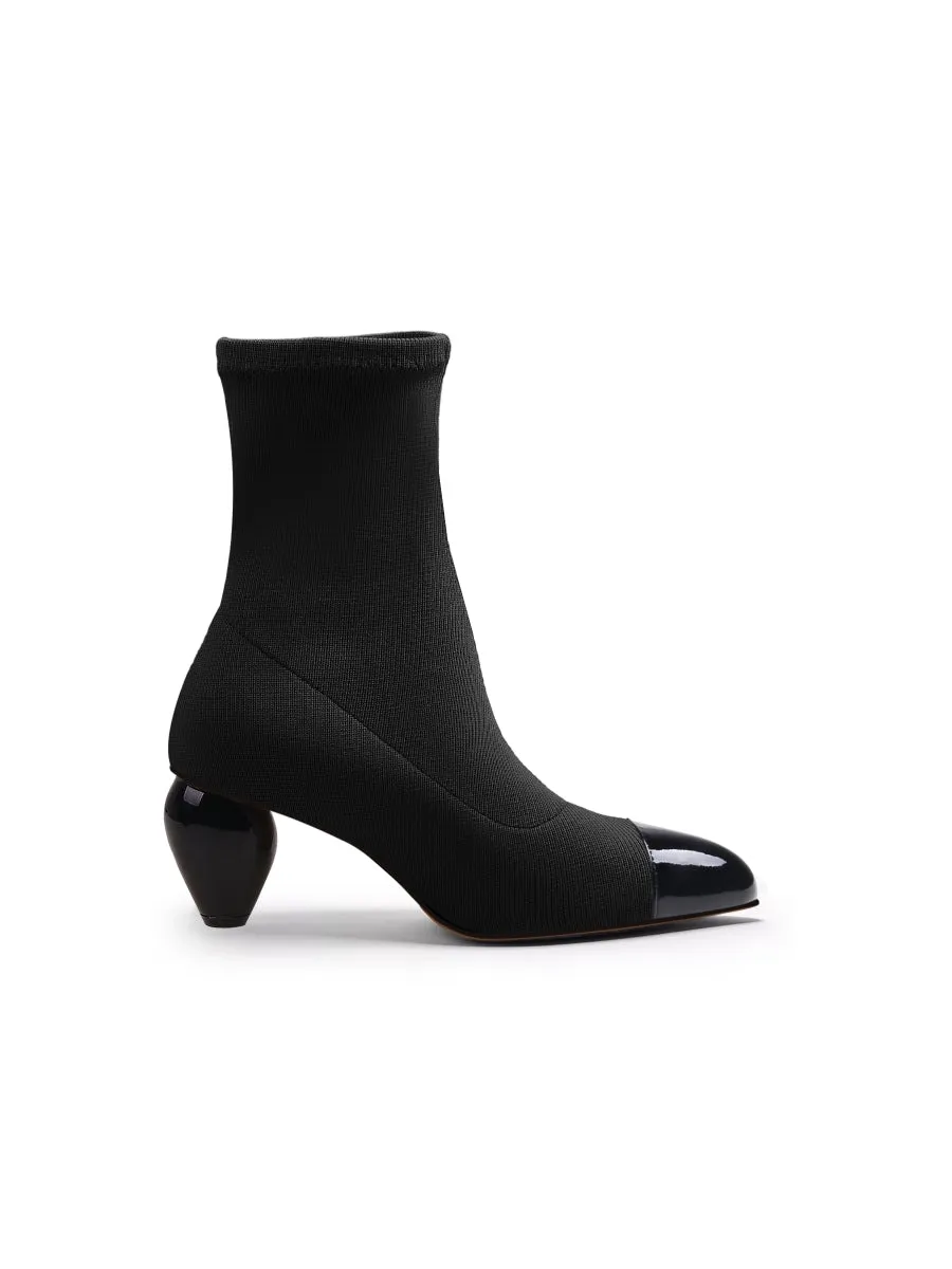 Mid-Heel Stretch Upper Sock Boot - Black