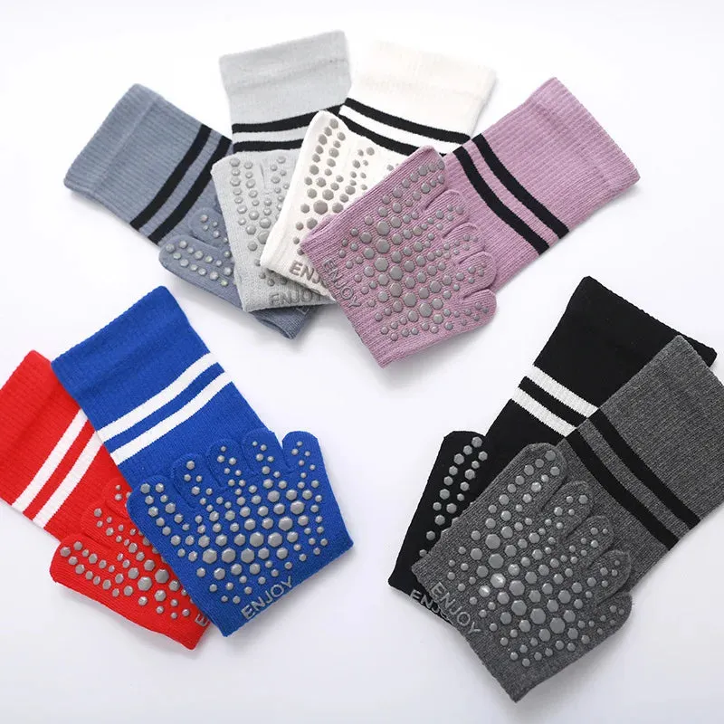 Mid-tube Yoga Socks - Non-slip Silicone Indoor Pilates Socks, Cotton Breathable Gym Floor Socks, Dance Sports Socks